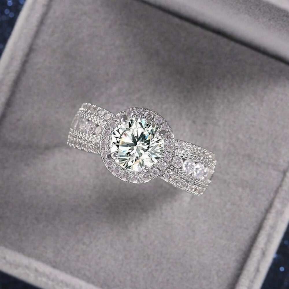 Women's Cubic Zirconia Round Cut Ring on a Sterling Silver Cushion Setting